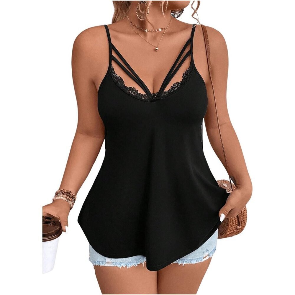Plus Size Lace Cami Top Spaghetti Strap Summer Casual Going Out